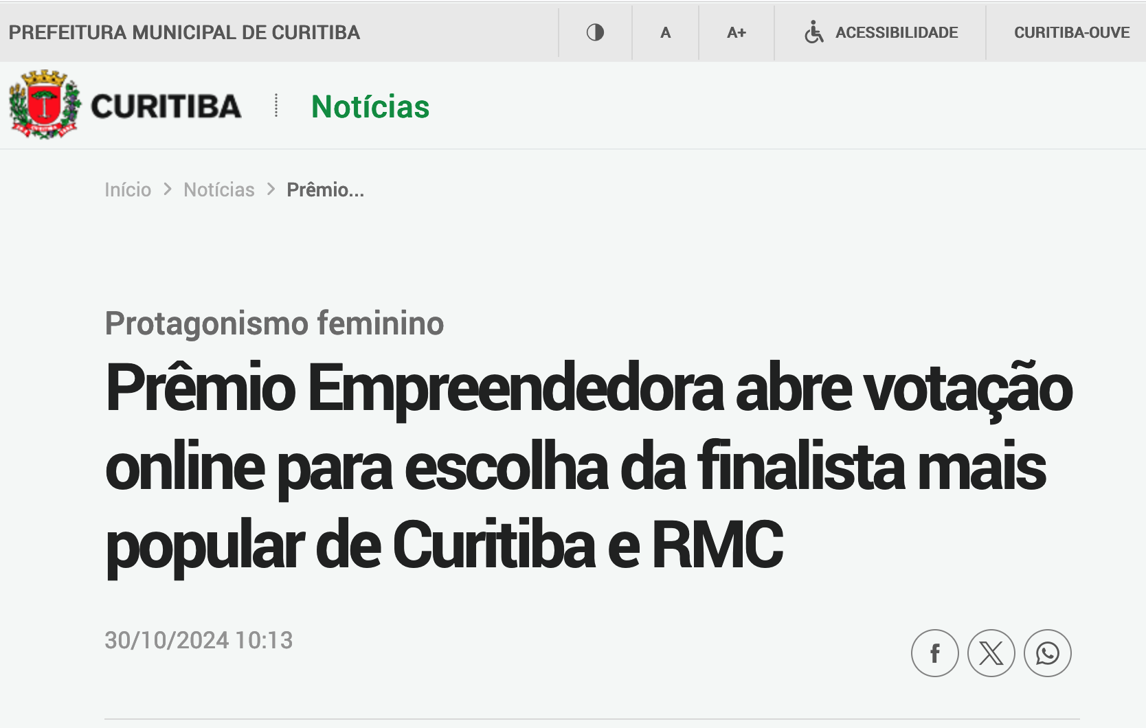 Prêmio Empreendedora abre votação online para escolha da finalista mais popular de Curitiba e RMC